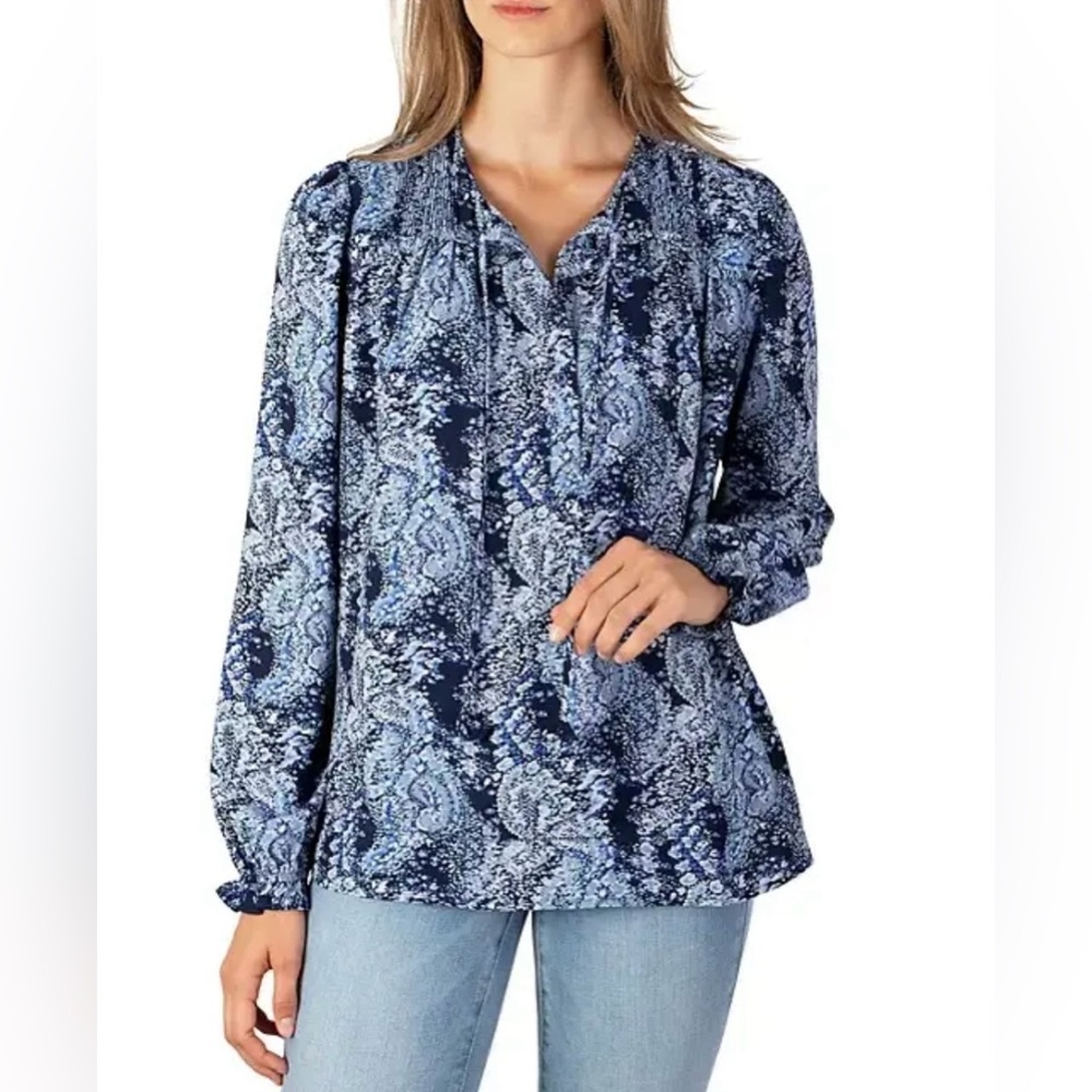 Josie Blue Paisley Print Peasant Blouse Size S